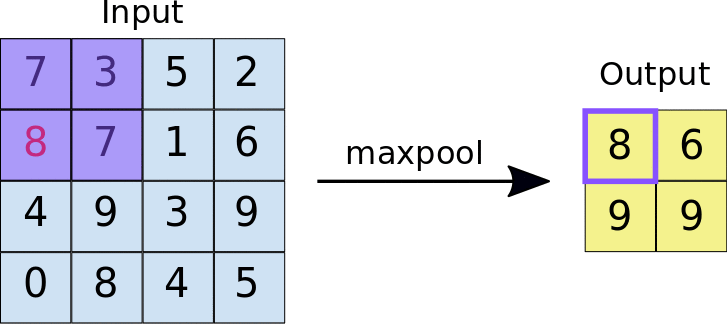 Max Pooling בחלונות 2×2.